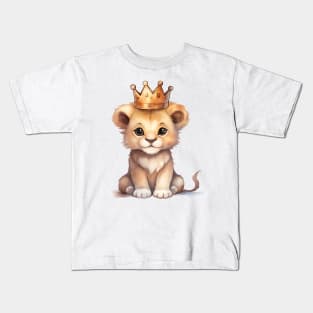 Watercolor African Lion Wearing a Crown Kids T-Shirt